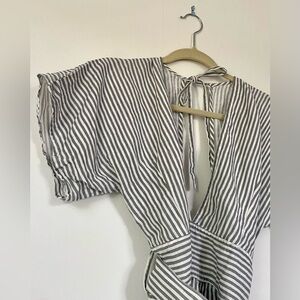Winston White Striped Romper, 100% Linen